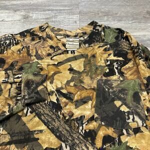 Vintage Jerzees Mossy Oak Forest Floor Camo Tan Green XL Hunting Outdoor Shirt